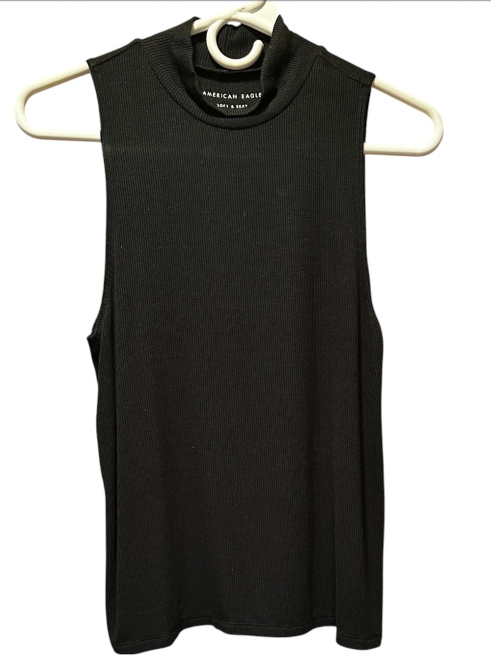 American Eagle Outfitters Black Ribbed Mock Neck Tank Top
